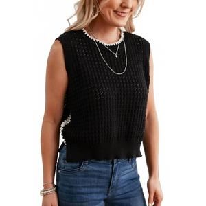 NEW MAC & ME boarder crochet sleeveless sweater in black